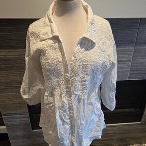 AE Sport White Smocked Collar Button Down Blouse Top Size 18 EUC